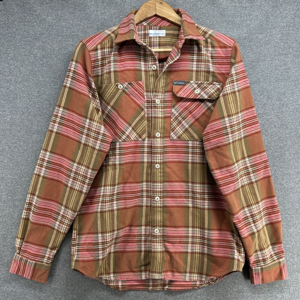 Columbia Outdoor Elements Mens Small Plaid Flannel Button Up Shirt Long Sleeve